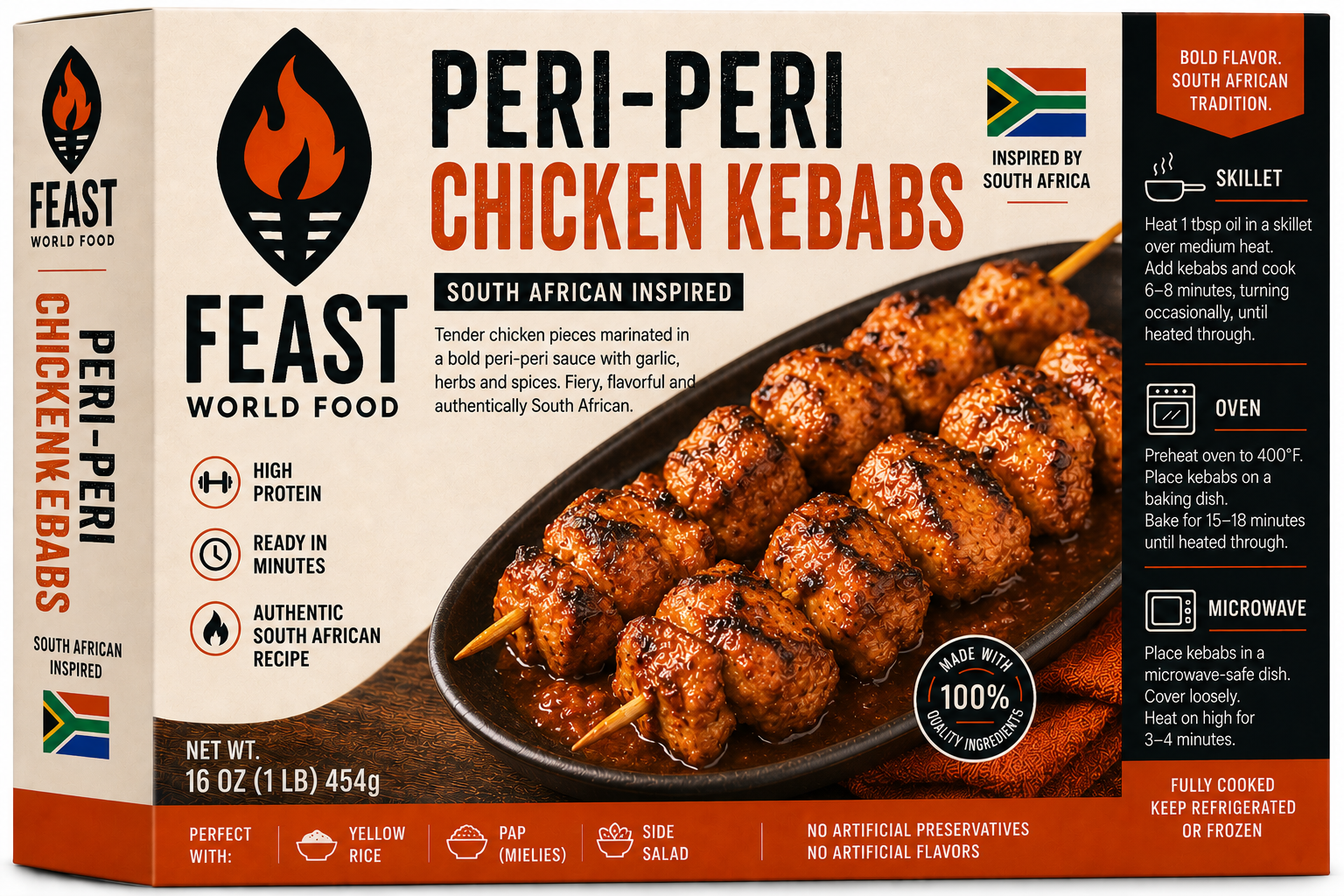 Feast peri-peri chicken kebabs packaging